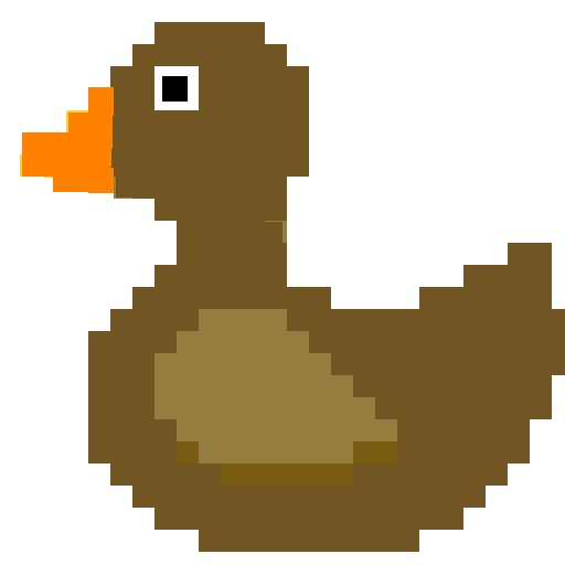 Pixel duck mascot in alert mode